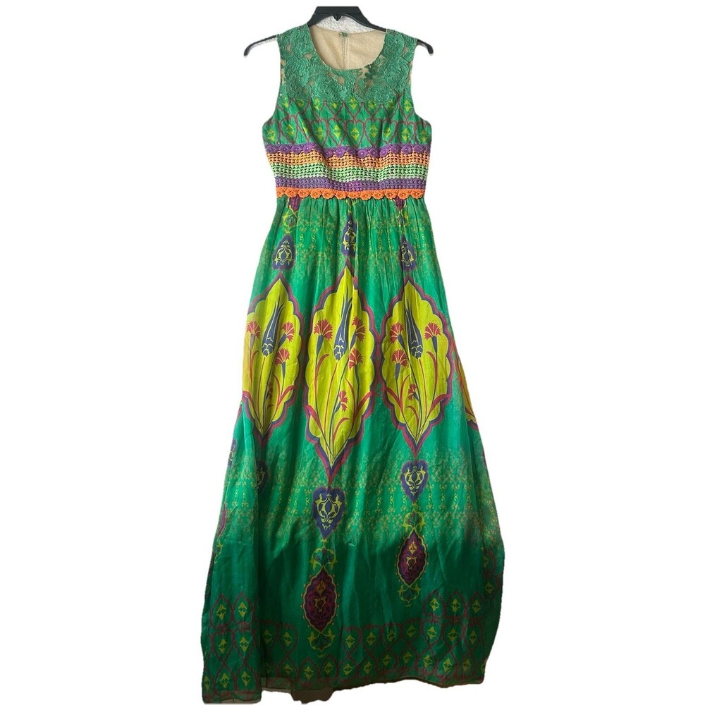 Anthropologie Hermant Nandita Mintzita Maxi Silk Dress 4 Bright Multi Color